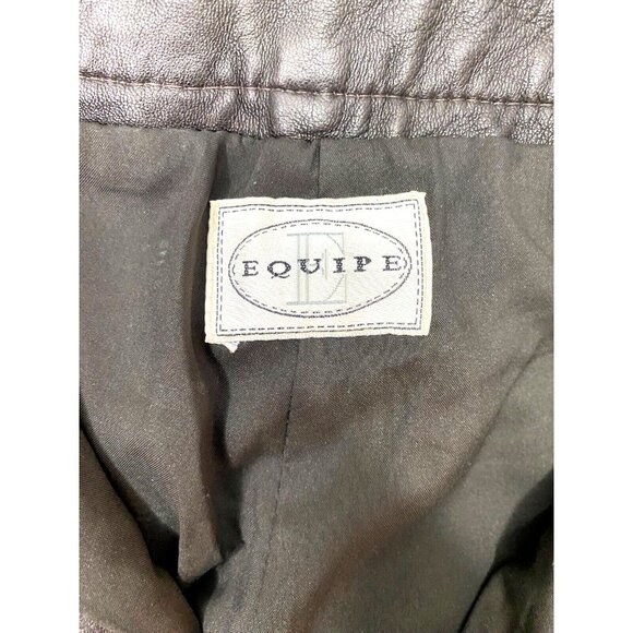 Vintage EQUIP Leather Pants Women 8 Choc Brown Buttery Soft High Rise Y2K Retro - Picture 4 of 6